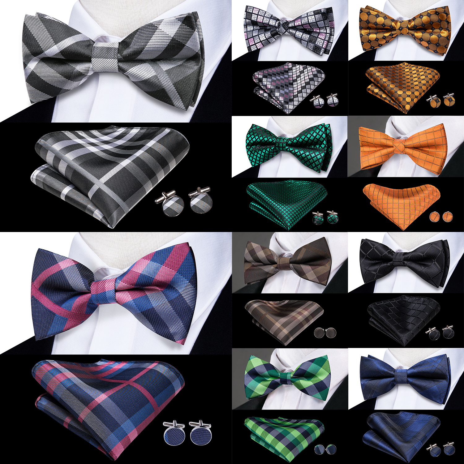 Hi-Tie Grey Plaid Jacquard Sil – обзор и цена Bow Tie Pre Tied