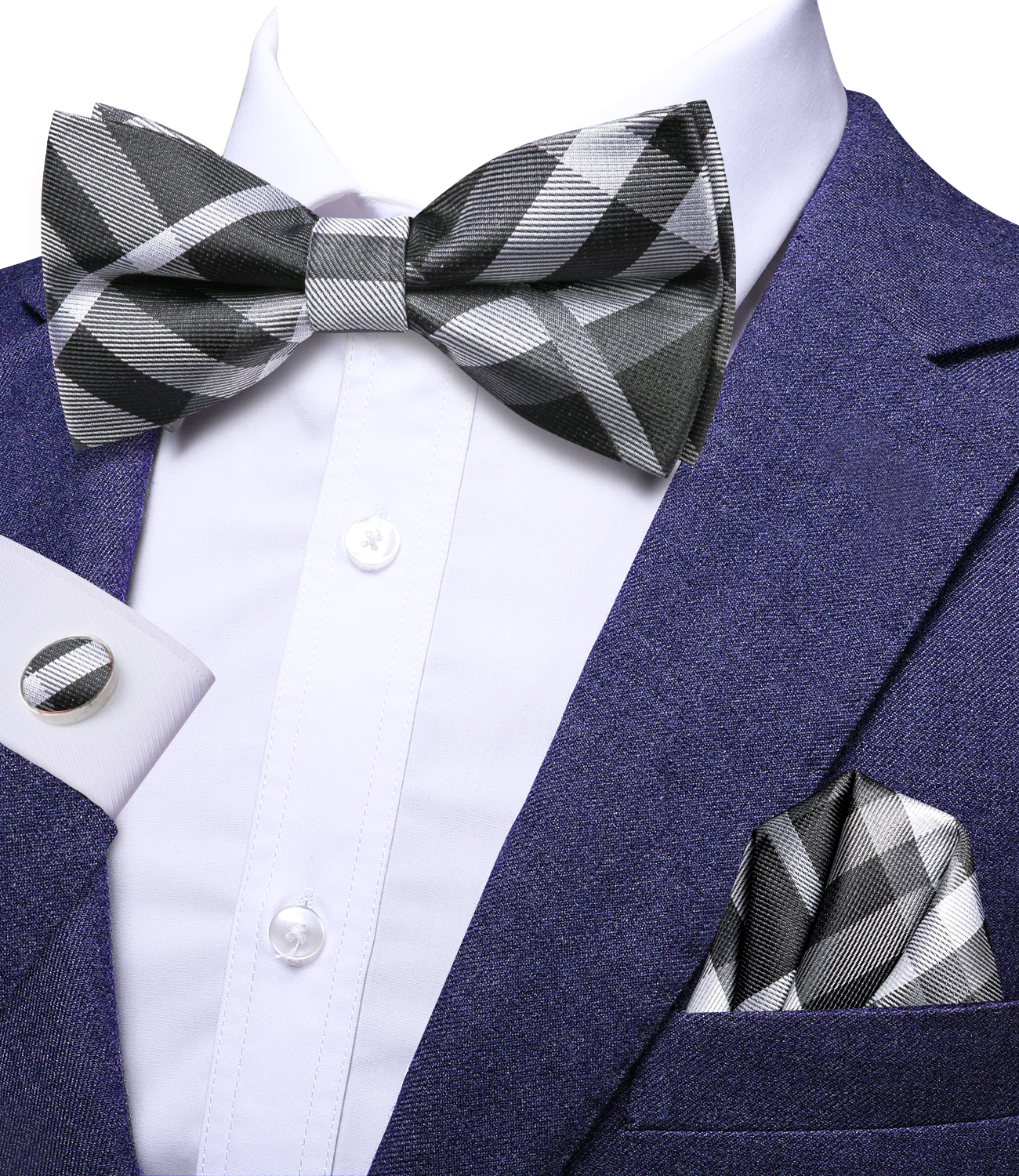 Hi-Tie Grey Plaid Jacquard Sil – обзор и цена Bow Tie Pre Tied