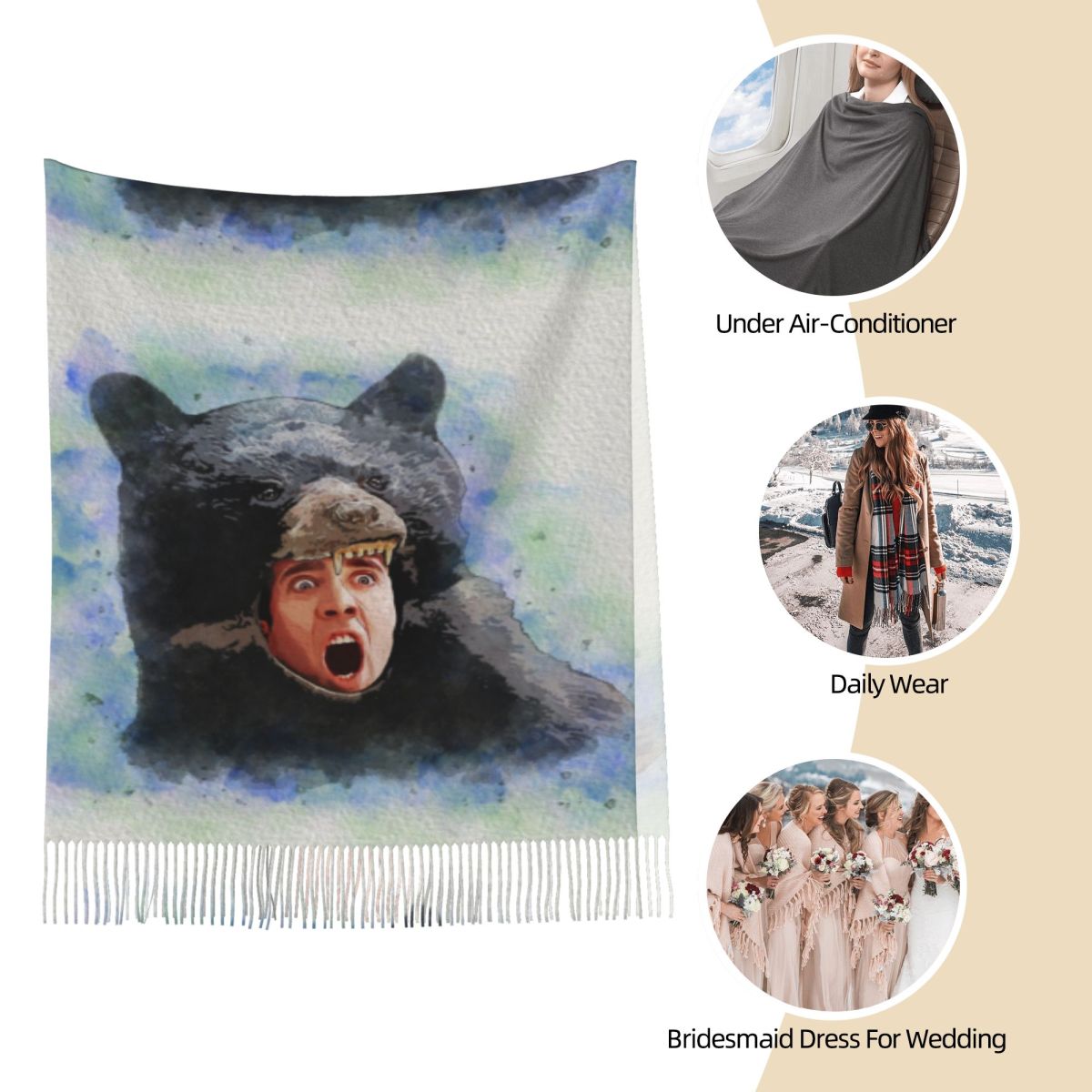 Cage Bear Watercolor Scarf for – обзор и цена Pashmina Wrap Large