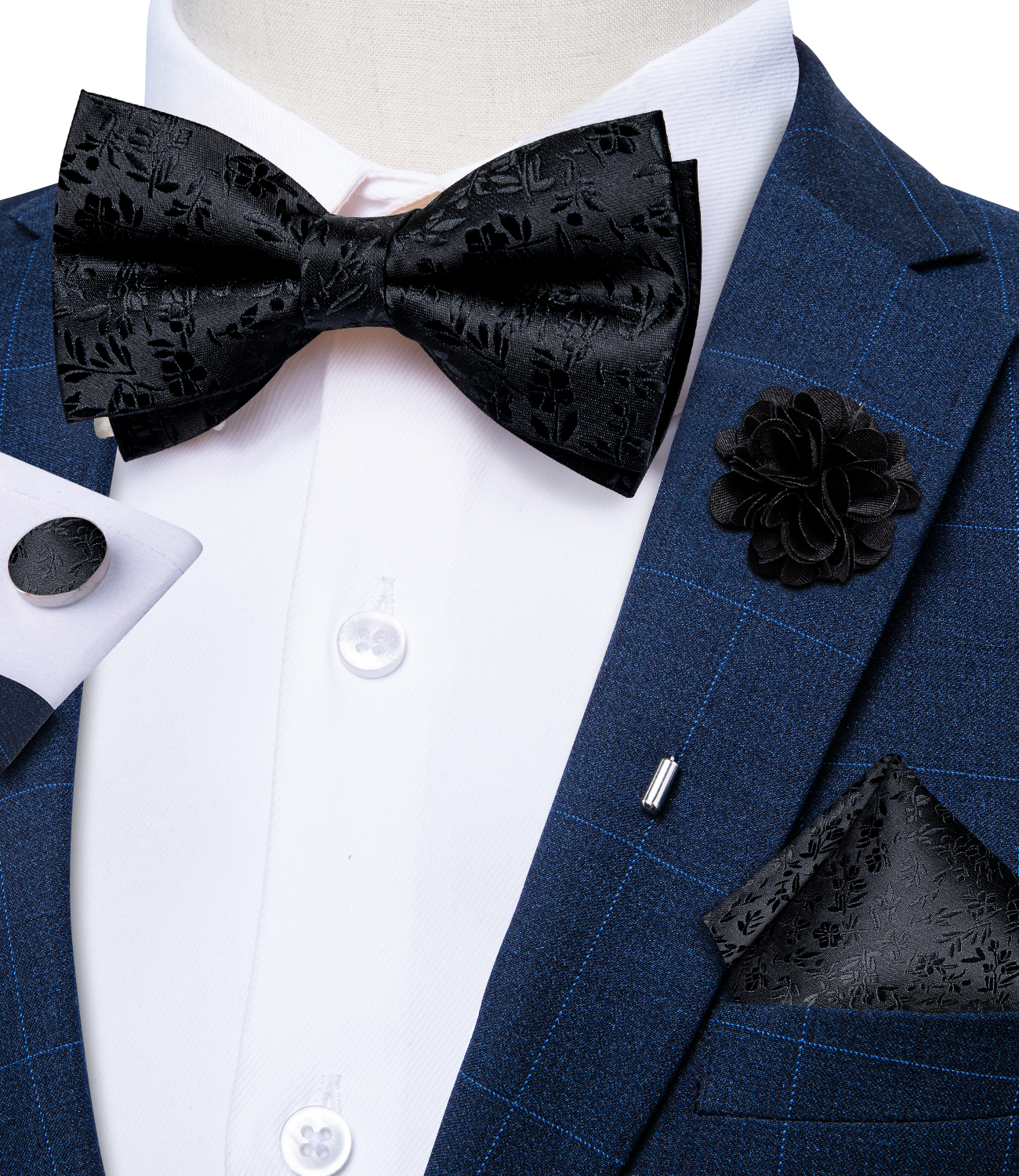 4Pcs Black Solid Floral Men's  – обзор и цена Bow Tie Pre Tied