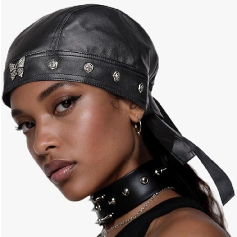 New PU Leather Black Biker Cap – обзор и цена Bandana Doo Rag